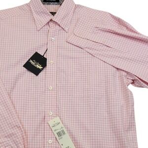 Palm Beach Button Down Shirt Mens Size M Pink New Gingham Plaid Long Sleeve